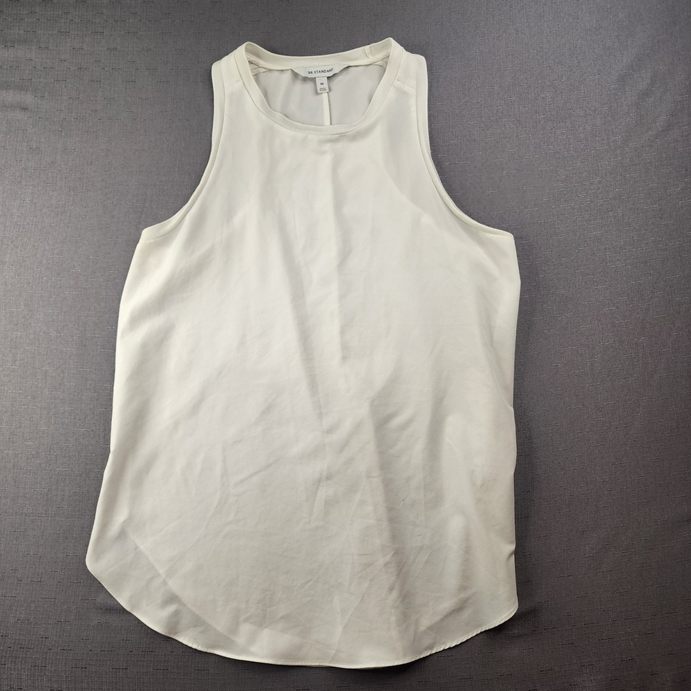 BR Standard White Tank Top Racerback Sleeveless Crew Neck Curved Hem Medium